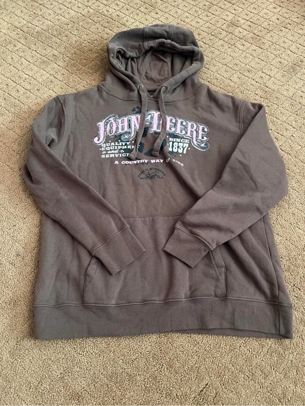 John Deere Brown Hoodie with pink logo womens size medium